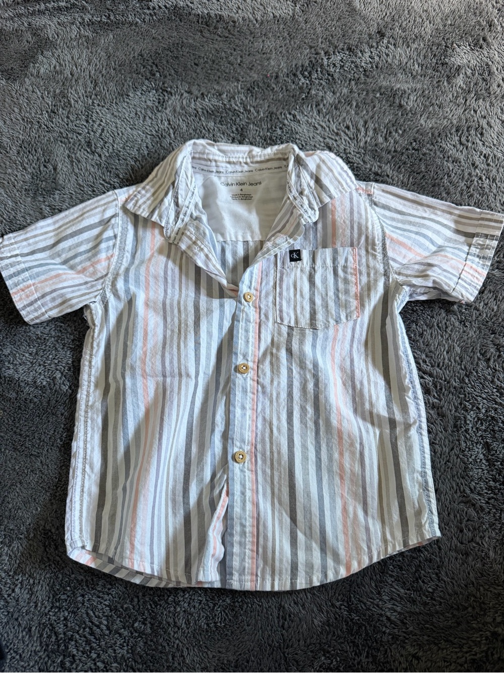 Calvin Klein Kids White Shirt with Gray & Light Pink Stripes
